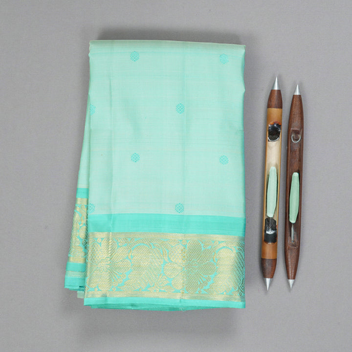 Hayagrivas Handloom Powder Blue Kanjivaram Silk Saree with Bright Teal Border BF127-SBS