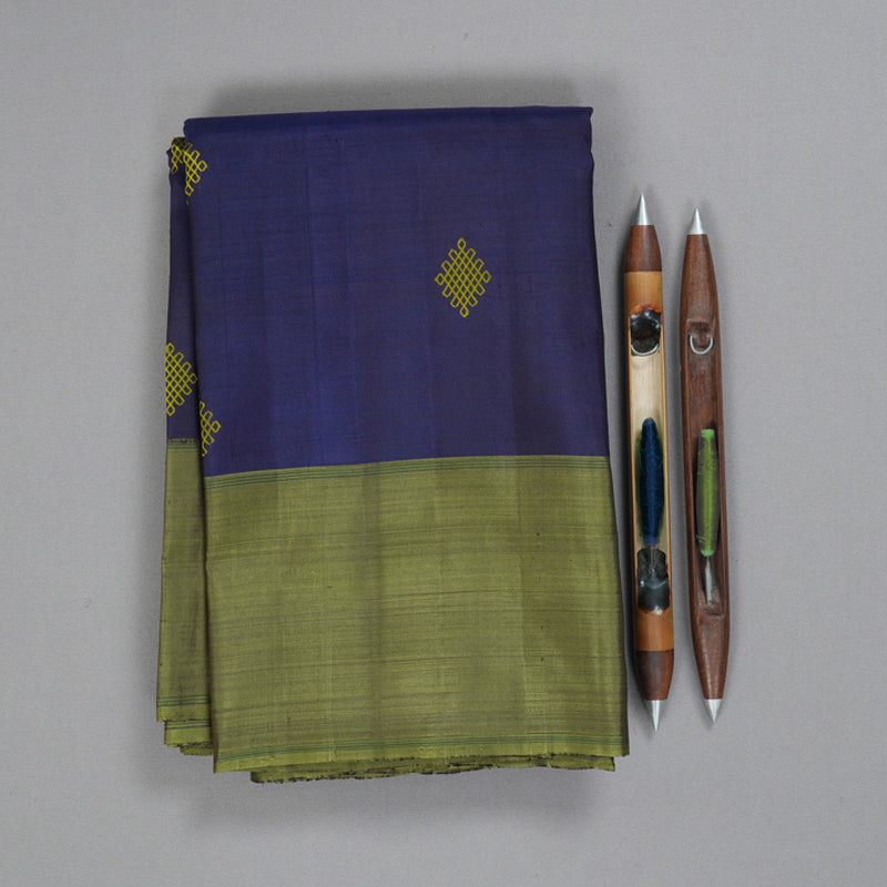 Hayagrivas Handloom Midnight Blue Kanjivaram Silk Saree with Mehandi Green Border BF129-SBS