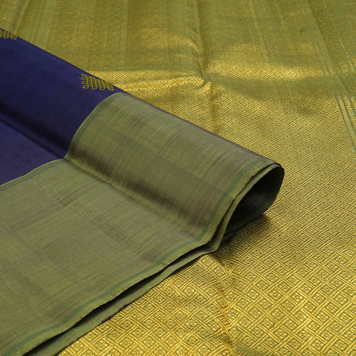 Hayagrivas Handloom Midnight Blue Kanjivaram Silk Saree with Mehandi Green Border BF129-SBS