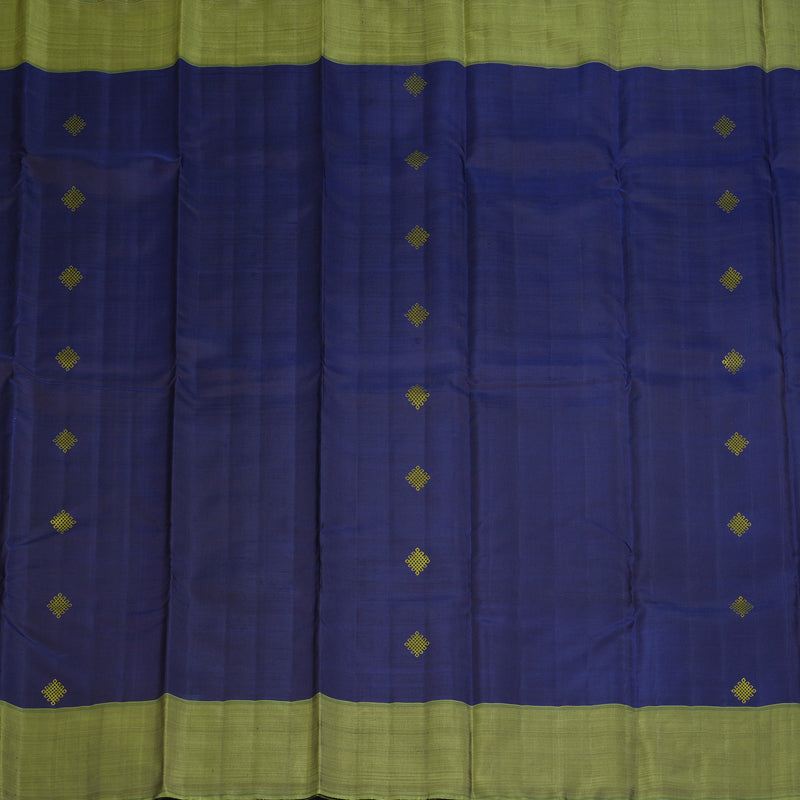 Hayagrivas Handloom Midnight Blue Kanjivaram Silk Saree with Mehandi Green Border BF129-SBS