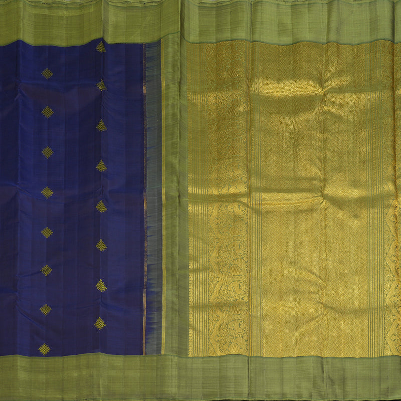Hayagrivas Handloom Midnight Blue Kanjivaram Silk Saree with Mehandi Green Border BF129-SBS