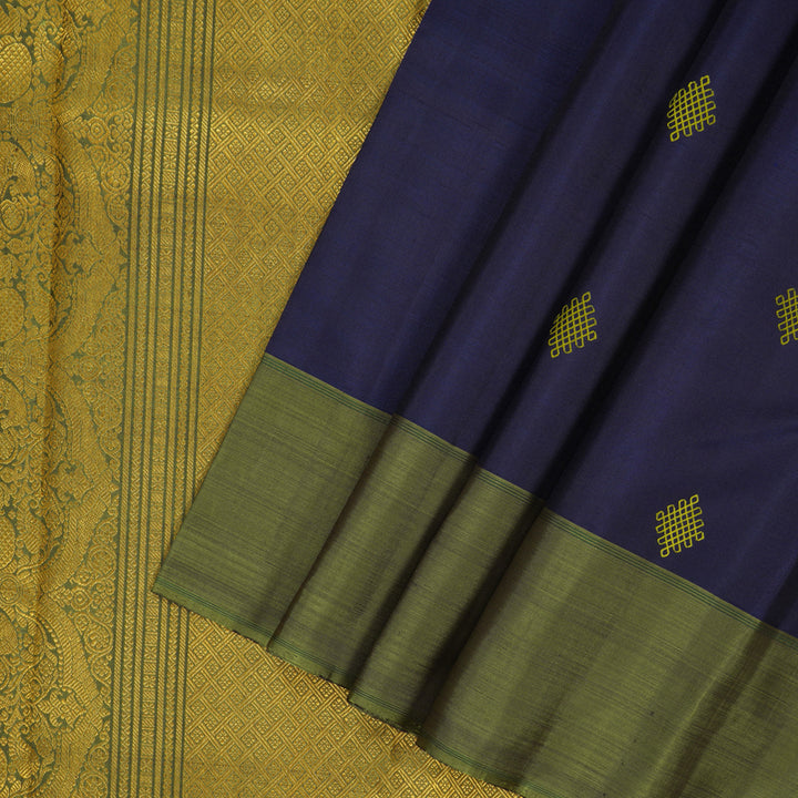 Hayagrivas Handloom Midnight Blue Kanjivaram Silk Saree with Mehandi Green Border BF129-SBS
