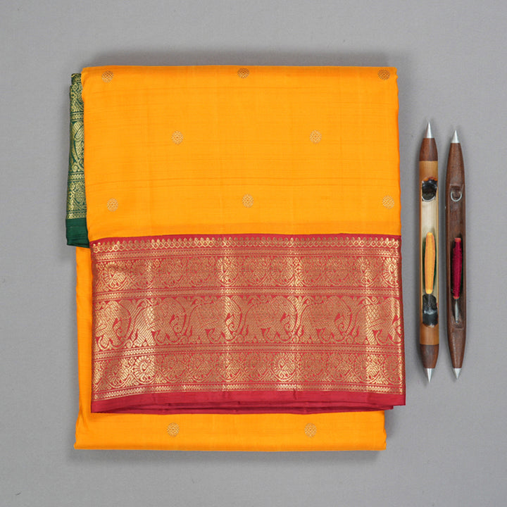 Hayagrivas Handloom Mambazham Orange Ten Yards Silk Saree with Ganga Jamuna Border BF131-SBS