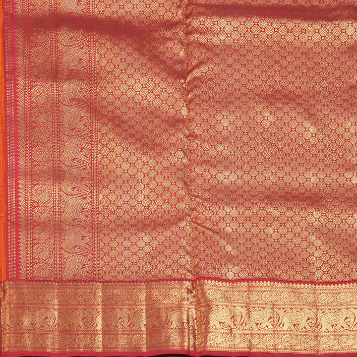 Hayagrivas Handloom Mambazham Orange Ten Yards Silk Saree with Ganga Jamuna Border BF131-SBS