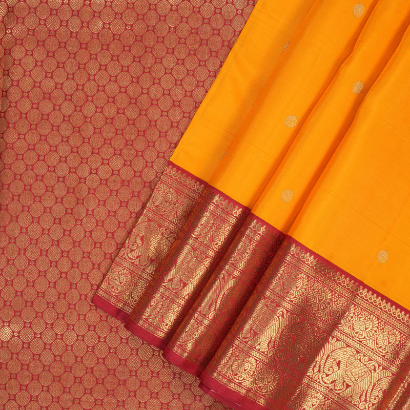 Hayagrivas Handloom Mambazham Orange Ten Yards Silk Saree with Ganga Jamuna Border BF131-SBS