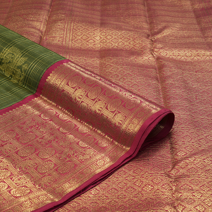 Hayagrivas Handloom Mehandi Green Kanjivaram Silk Saree with Araku Border BF134-SBS