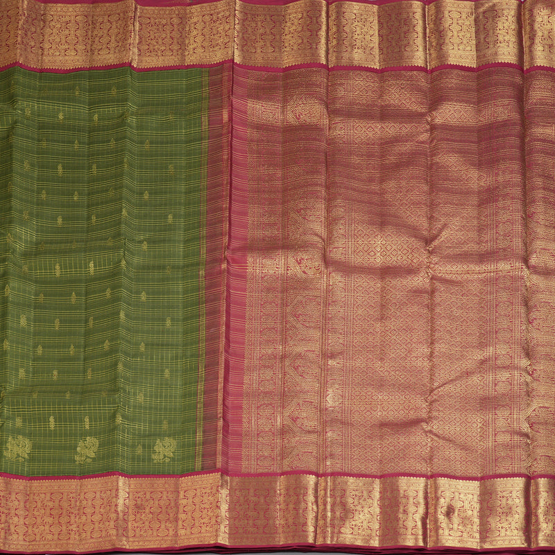 Hayagrivas Handloom Mehandi Green Kanjivaram Silk Saree with Araku Border BF134-SBS