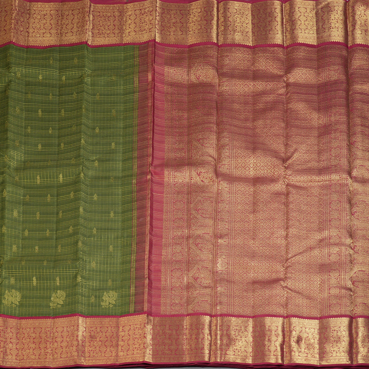 Hayagrivas Handloom Mehandi Green Kanjivaram Silk Saree with Araku Border BF134-SBS