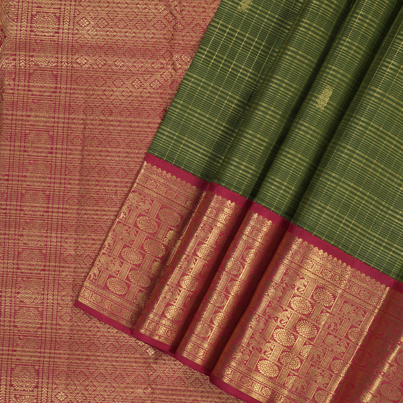 Hayagrivas Handloom Mehandi Green Kanjivaram Silk Saree with Araku Border BF134-SBS