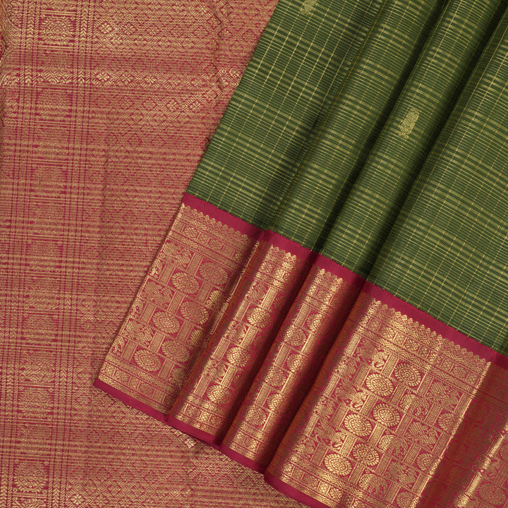 Hayagrivas Handloom Mehandi Green Kanjivaram Silk Saree with Araku Border BF134-SBS