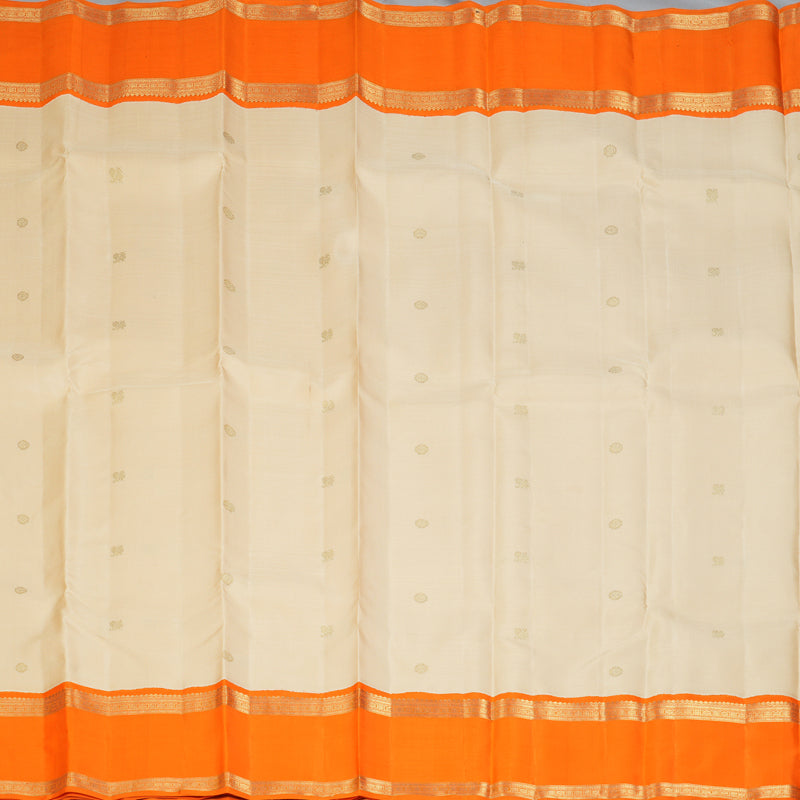 Hayagrivas Handloom Half-White Kanjivaram Silk Saree with Orange Border BF143-SBS