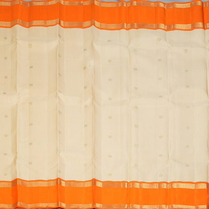 Hayagrivas Handloom Half-White Kanjivaram Silk Saree with Orange Border BF143-SBS