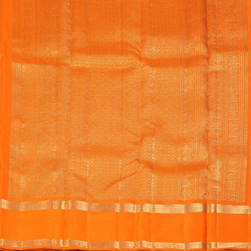 Hayagrivas Handloom Half-White Kanjivaram Silk Saree with Orange Border BF143-SBS