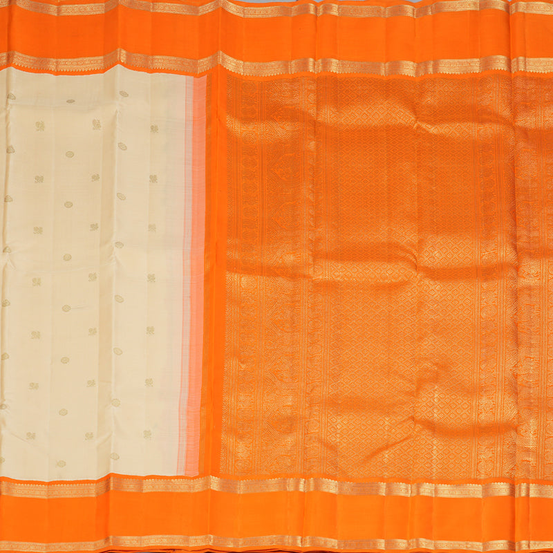 Hayagrivas Handloom Half-White Kanjivaram Silk Saree with Orange Border BF143-SBS