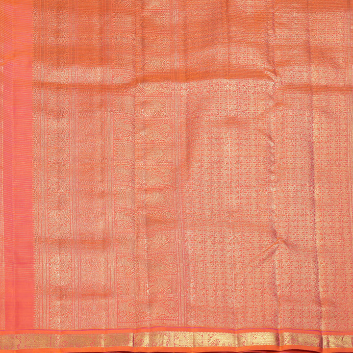 Hayagrivas Orangish-Pink Handloom Ten Yards Silk Saree BF144-SBS