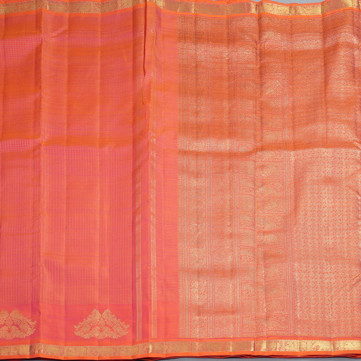Hayagrivas Orangish-Pink Handloom Ten Yards Silk Saree BF144-SBS