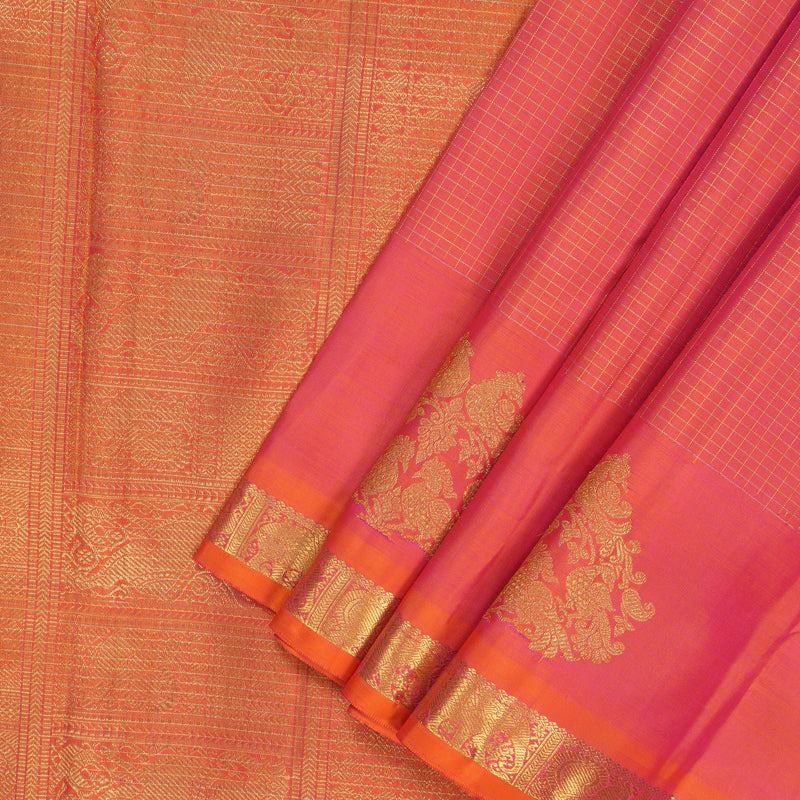 Hayagrivas Orangish-Pink Handloom Ten Yards Silk Saree BF144-SBS