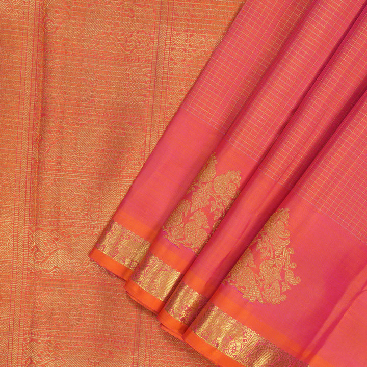 Hayagrivas Orangish-Pink Handloom Ten Yards Silk Saree BF144-SBS