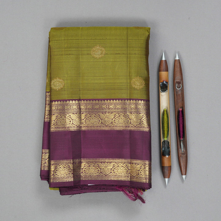 Hayagrivas Handloom Mehandi Green Kanjivaram Silk Saree with Plum Purple Border BF148-SBS