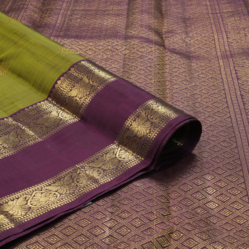 Hayagrivas Handloom Mehandi Green Kanjivaram Silk Saree with Plum Purple Border BF148-SBS