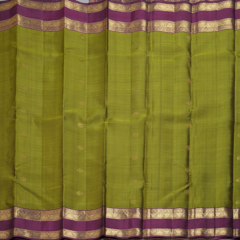 Hayagrivas Handloom Mehandi Green Kanjivaram Silk Saree with Plum Purple Border BF148-SBS