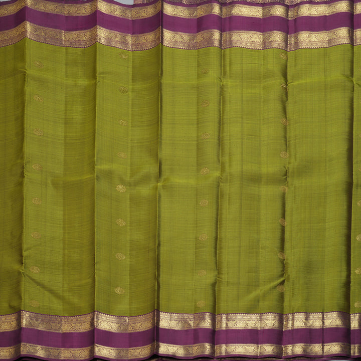 Hayagrivas Handloom Mehandi Green Kanjivaram Silk Saree with Plum Purple Border BF148-SBS