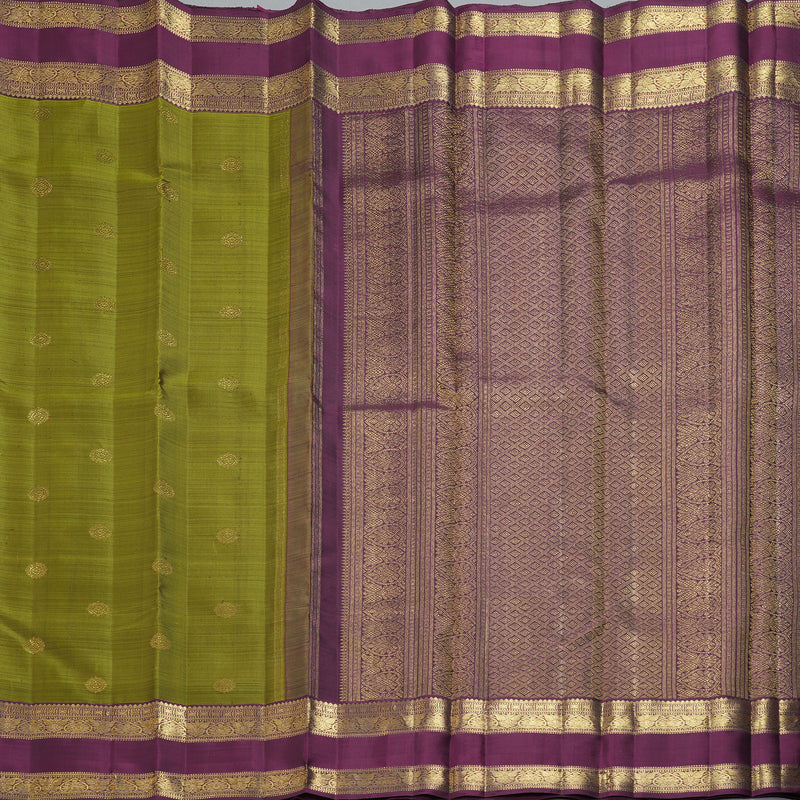 Hayagrivas Handloom Mehandi Green Kanjivaram Silk Saree with Plum Purple Border BF148-SBS