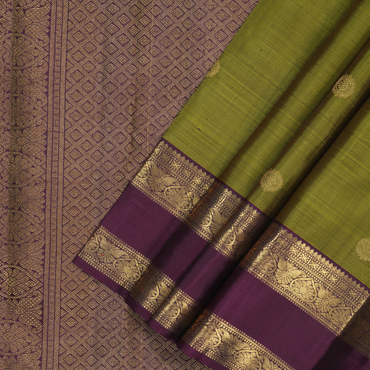 Hayagrivas Handloom Mehandi Green Kanjivaram Silk Saree with Plum Purple Border BF148-SBS