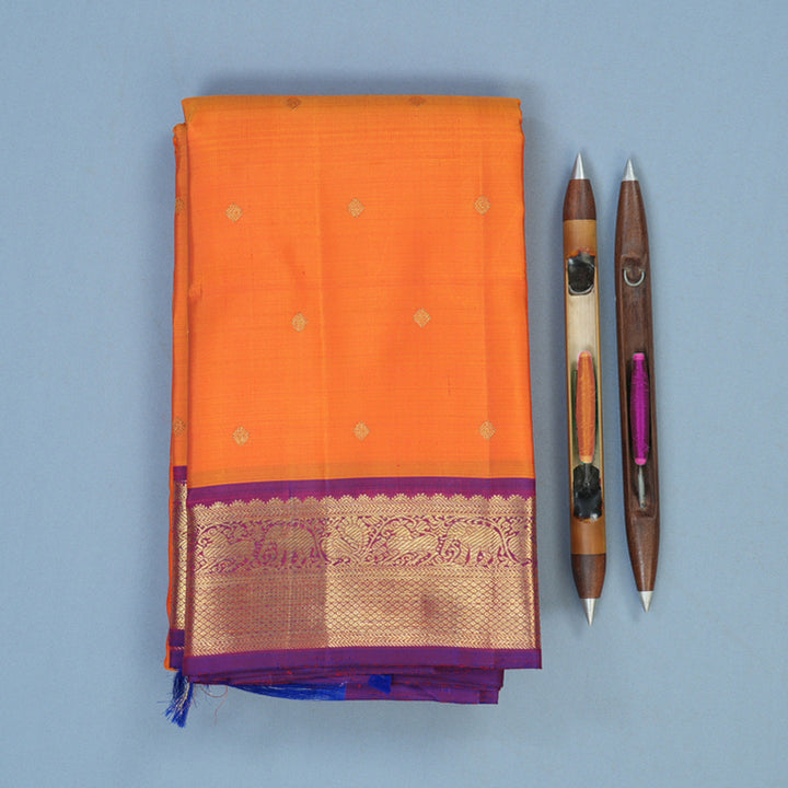 Hayagrivas Handloom Orange Kanjivaram Silk Saree with Purple Border BF15-SBS