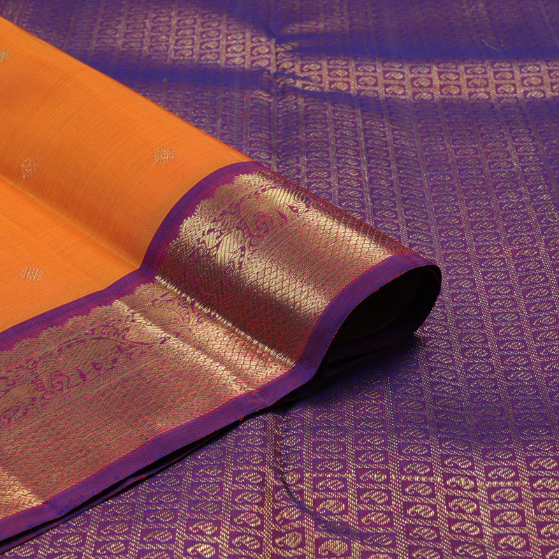 Hayagrivas Handloom Orange Kanjivaram Silk Saree with Purple Border BF15-SBS