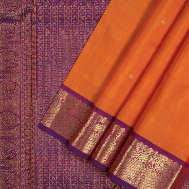 Hayagrivas Handloom Orange Kanjivaram Silk Saree with Purple Border BF15-SBS