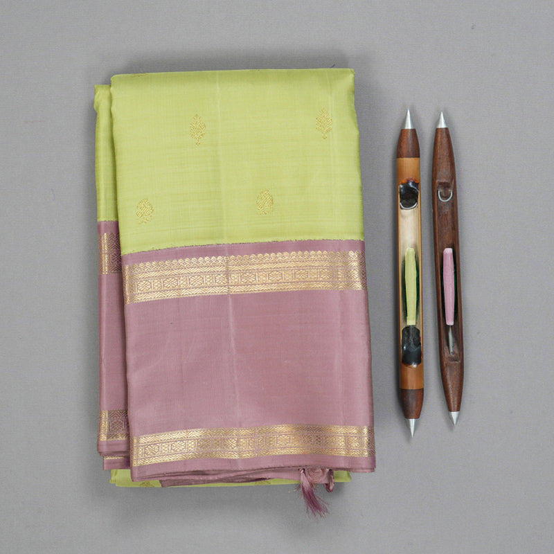 Hayagrivas Handloom Pista Green Kanjivaram Silk Saree with Lilac Border BF150-SBS