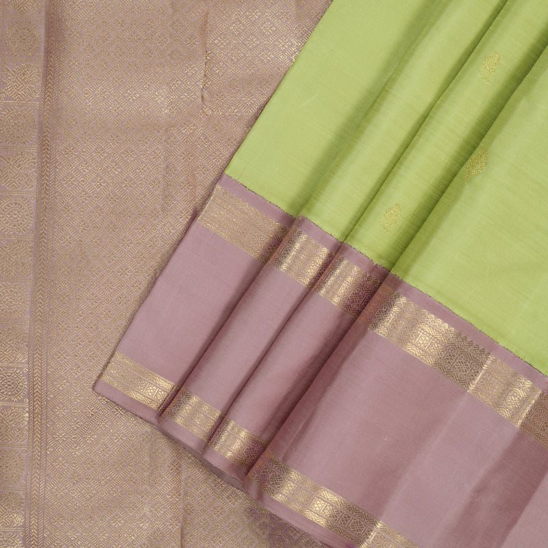 Hayagrivas Handloom Pista Green Kanjivaram Silk Saree with Lilac Border BF150-SBS