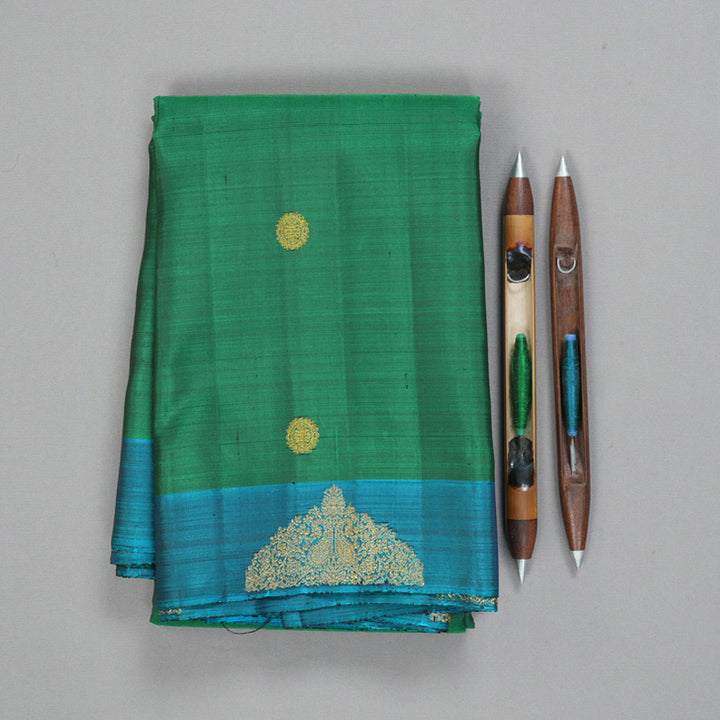 Hayagrivas Handloom Green Kanjivaram Silk Saree with Rama Blue Border BF154-SBS