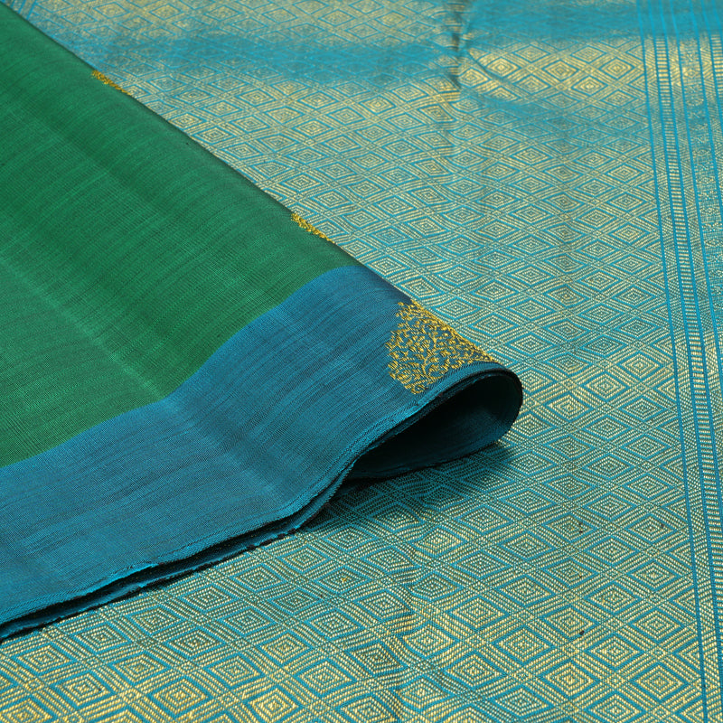 Hayagrivas Handloom Green Kanjivaram Silk Saree with Rama Blue Border BF154-SBS