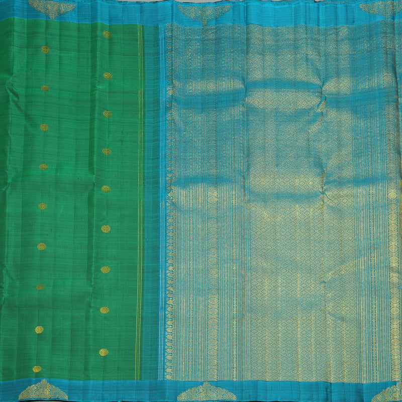 Hayagrivas Handloom Green Kanjivaram Silk Saree with Rama Blue Border BF154-SBS