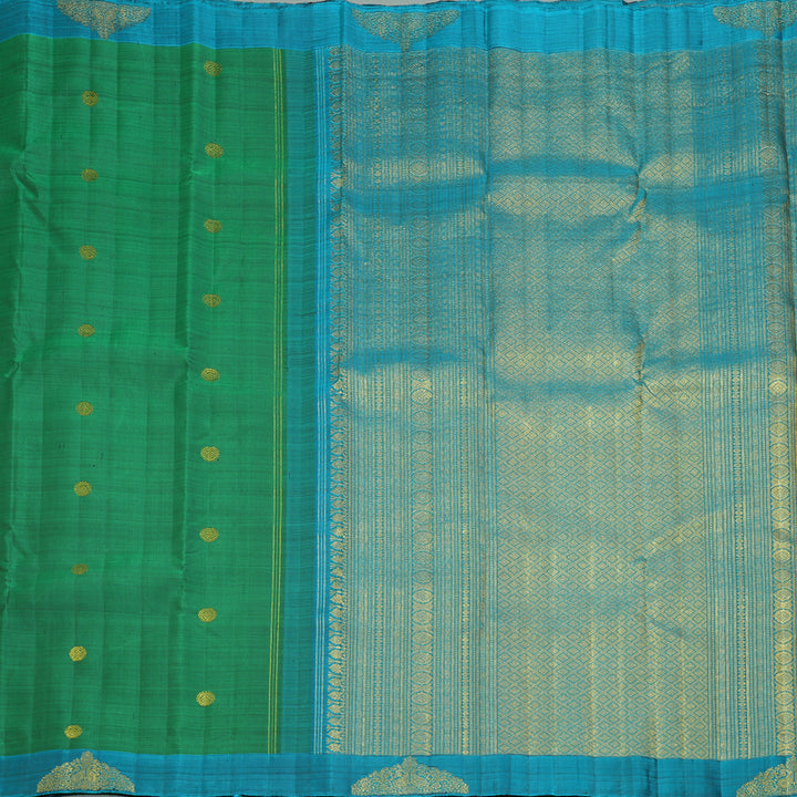 Hayagrivas Handloom Green Kanjivaram Silk Saree with Rama Blue Border BF154-SBS