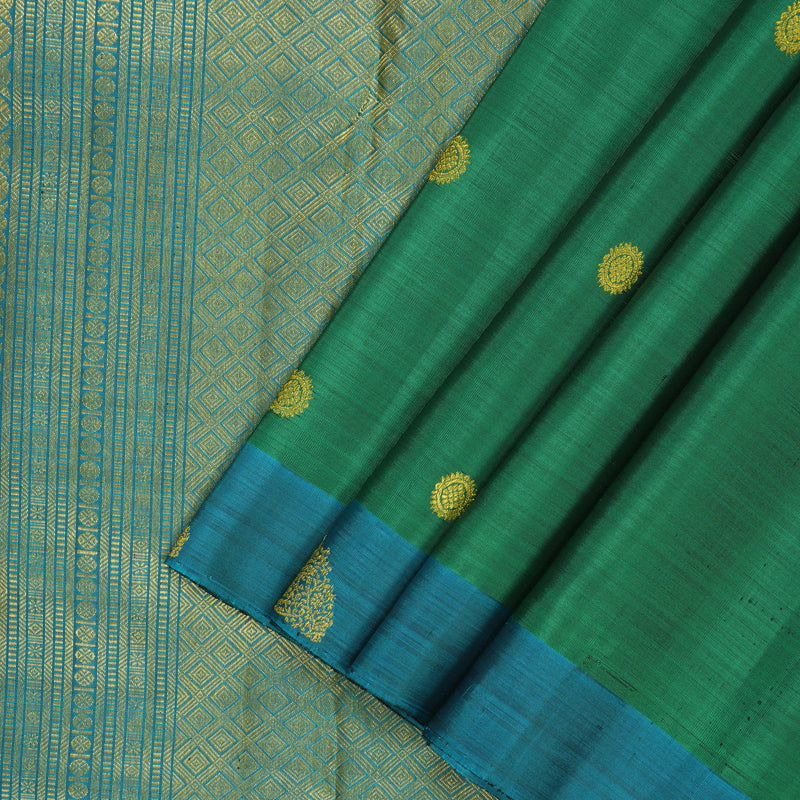 Hayagrivas Handloom Green Kanjivaram Silk Saree with Rama Blue Border BF154-SBS