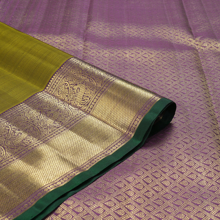 Hayagrivas Handloom Mehandi Green Kanjivaram Silk Saree with Dark Purple Border BF155-SBS