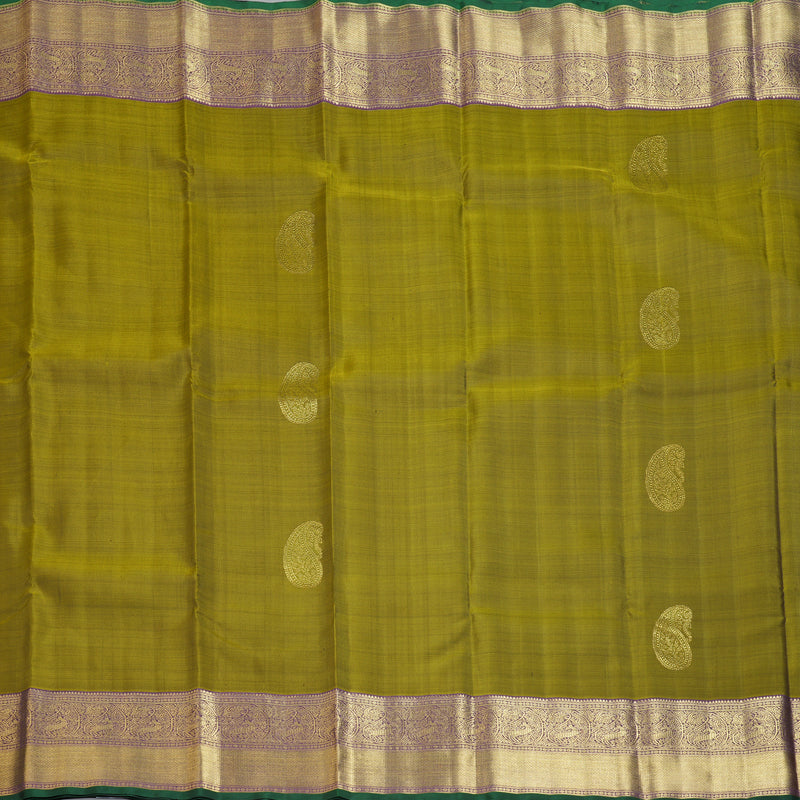 Hayagrivas Handloom Mehandi Green Kanjivaram Silk Saree with Dark Purple Border BF155-SBS
