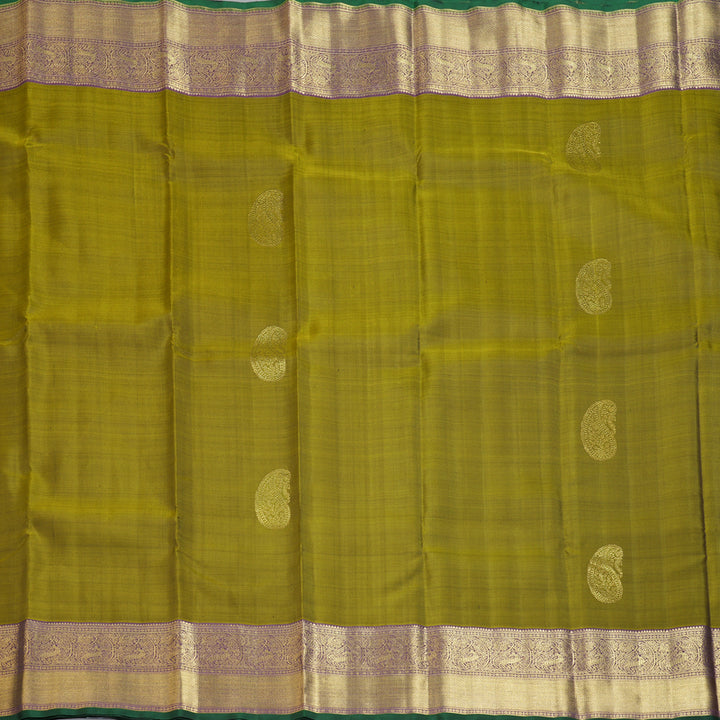 Hayagrivas Handloom Mehandi Green Kanjivaram Silk Saree with Dark Purple Border BF155-SBS
