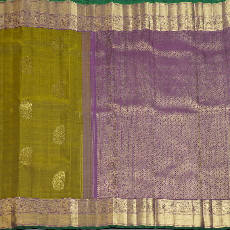 Hayagrivas Handloom Mehandi Green Kanjivaram Silk Saree with Dark Purple Border BF155-SBS