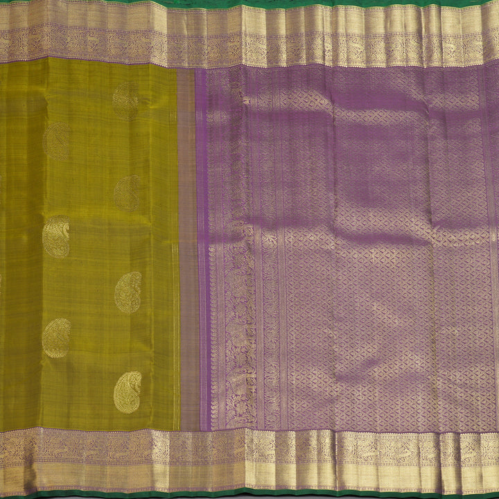 Hayagrivas Handloom Mehandi Green Kanjivaram Silk Saree with Dark Purple Border BF155-SBS