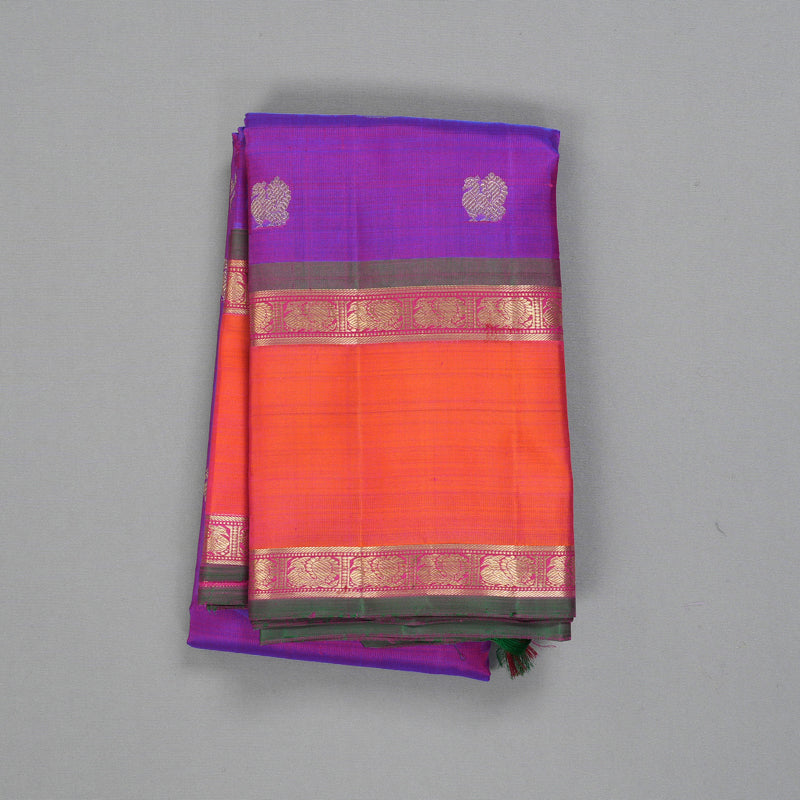 Hayagrivas Handloom Purple Kanjivaram Silk Saree with Orangish-Pink Border BF158-SBS