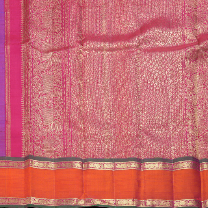 Hayagrivas Handloom Purple Kanjivaram Silk Saree with Orangish-Pink Border BF158-SBS