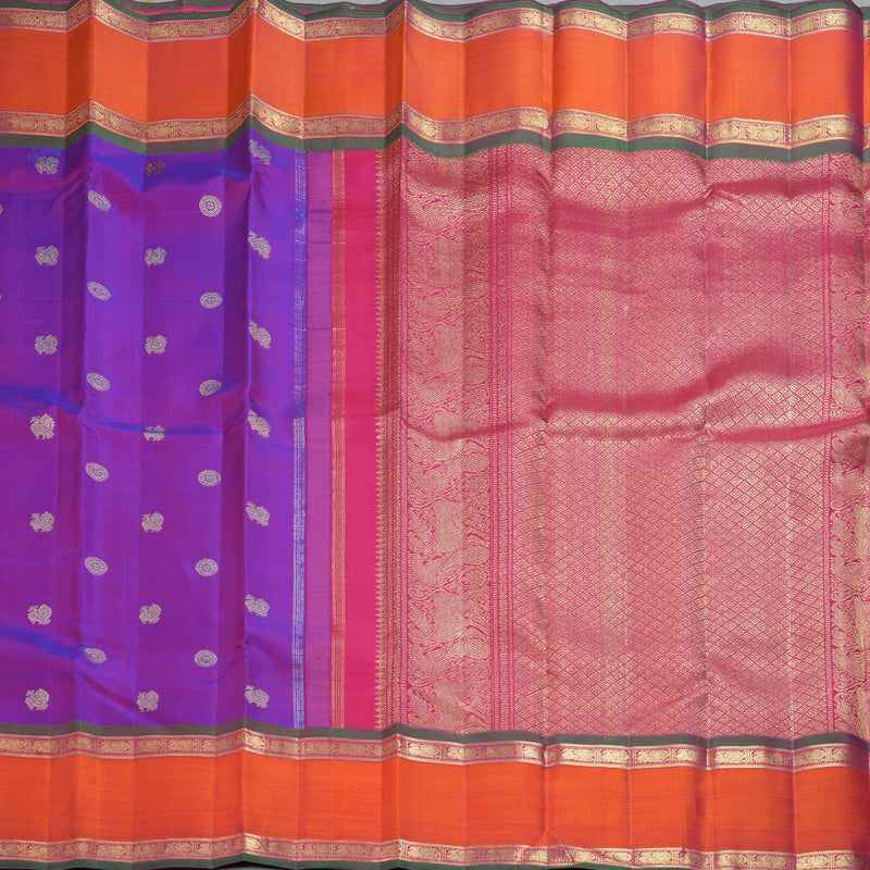 Hayagrivas Handloom Purple Kanjivaram Silk Saree with Orangish-Pink Border BF158-SBS