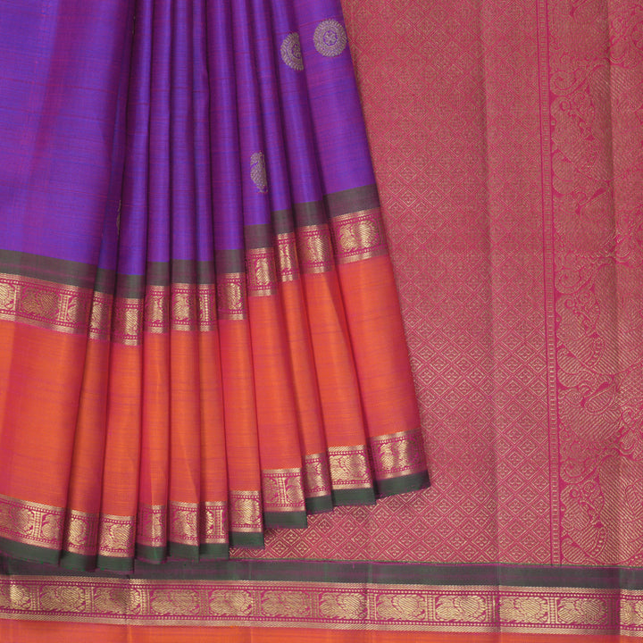 Hayagrivas Handloom Purple Kanjivaram Silk Saree with Orangish-Pink Border BF158-SBS