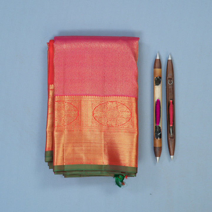 Hayagrivas Handloom Pink Kanjivaram Silk Saree with Orange Border BF2-SBS