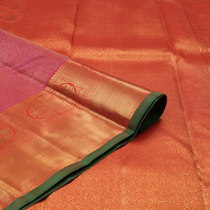 Hayagrivas Handloom Pink Kanjivaram Silk Saree with Orange Border BF2-SBS