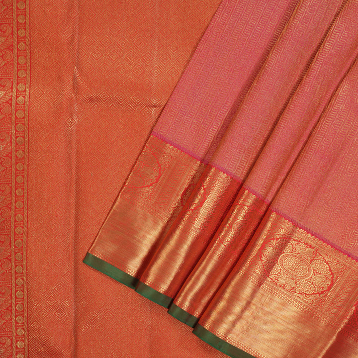 Hayagrivas Handloom Pink Kanjivaram Silk Saree with Orange Border BF2-SBS
